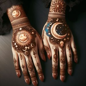 Arabic Mehndi Designs with Celestial Elements