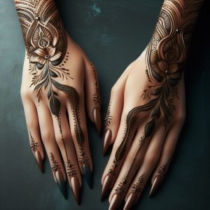 Arabic Mehndi Designs with Feather Motifs