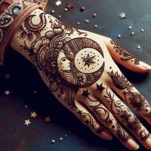 Arabic Mehndi Designs with Moon and Stars