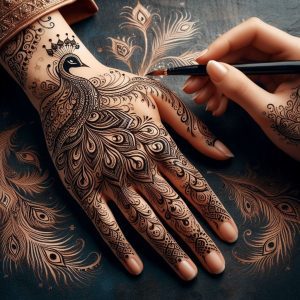 Arabic Mehndi Designs with Peacock Motifs