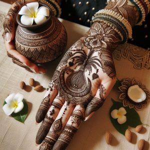 Indian Mehndi Designs with Bridal Kalash