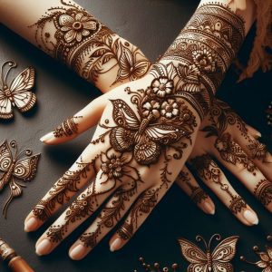 Indian Mehndi Designs with Butterflies and Flowers