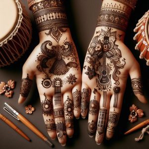 Indian Mehndi Designs with Musical Instruments