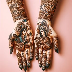 Indian Mehndi Designs with Radha-Krishna Motifs