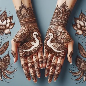 Indian Mehndi Designs with Swans and Peacocks