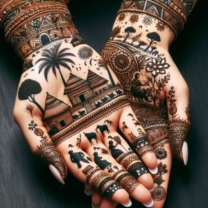 Indian Mehndi Designs with Village Scenes